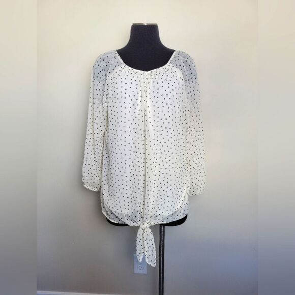 West Kei Plus Size XXL Peasant Blouse White Black Polka Dot Sheer Lightweight - Picture 1 of 9